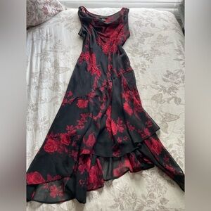 Connected Apparel Black and Red Asymmetrical Dress